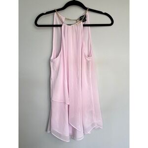 MARCIANO Halter Top Chain Strap Sleeveless Flowy  Chiffon Blouse Pink Small